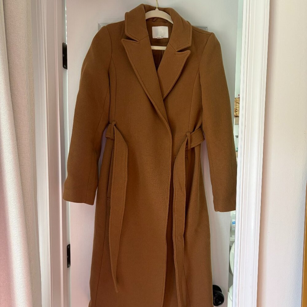 H&M Camel Wool Blend Trench Coat Size XXS